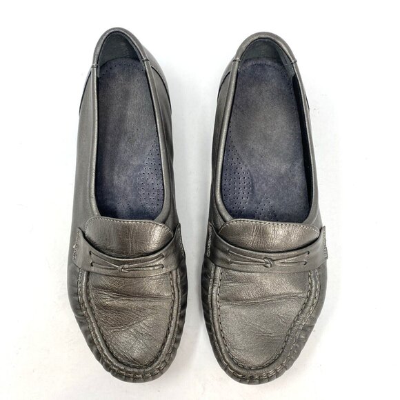 SAS Shoe Women 8.5 Easier Gray Leather Dress Loafer Tripad Comfort Moccasin Heel - Picture 3 of 11
